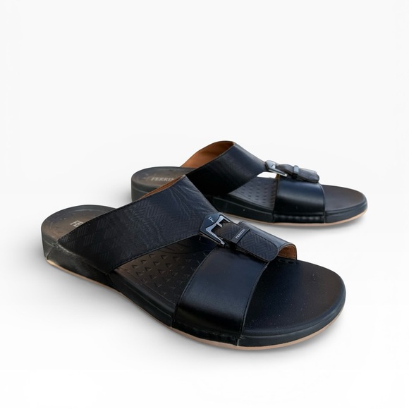 Ferrini Arabic Men's Black Leather Open Toe Sandals Buckle Detail EU 49 US 11.5 - Picture 13 of 14